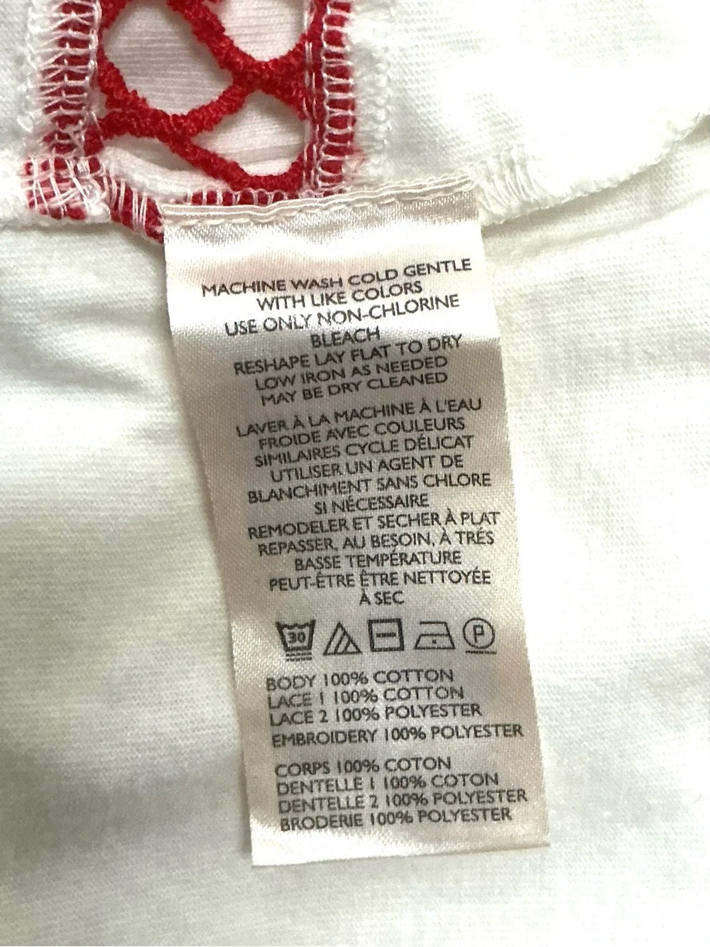 White Peasant Blouse with Red Embroidery by Anthropologie 2X